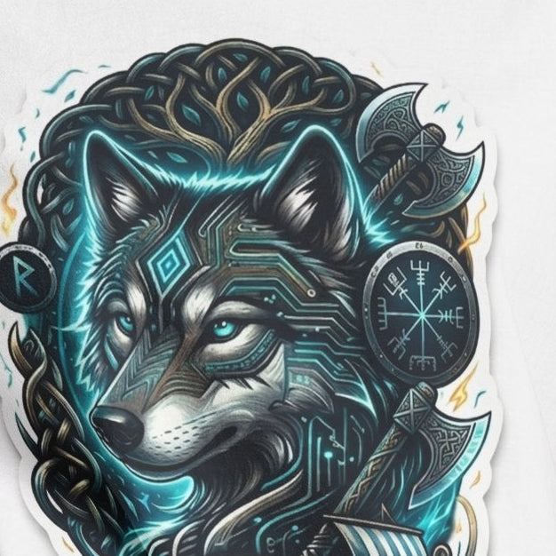 Nordic Thread Fox Graphic T-Shirt — Norse Viking Wolf Design